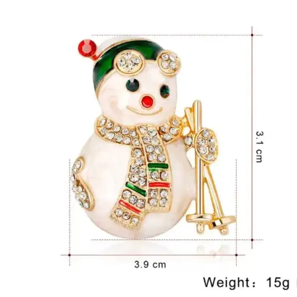 Skiing Snowman Metal Brooch
